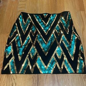 Endless Rose Women Juniors Skirt Like New Small Sequins Gold Turquoise Black